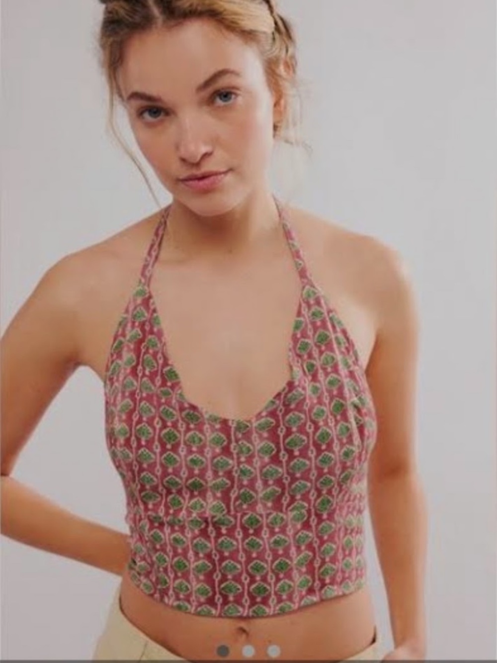 Free People Rae Halter Top Rosewood Lined Smocked Size M